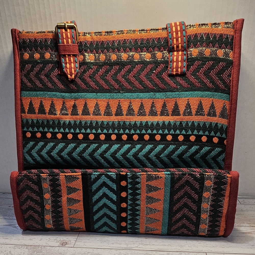 Artistic Beaded Fox Tote Bag - Red and Green - Picture 3 of 7